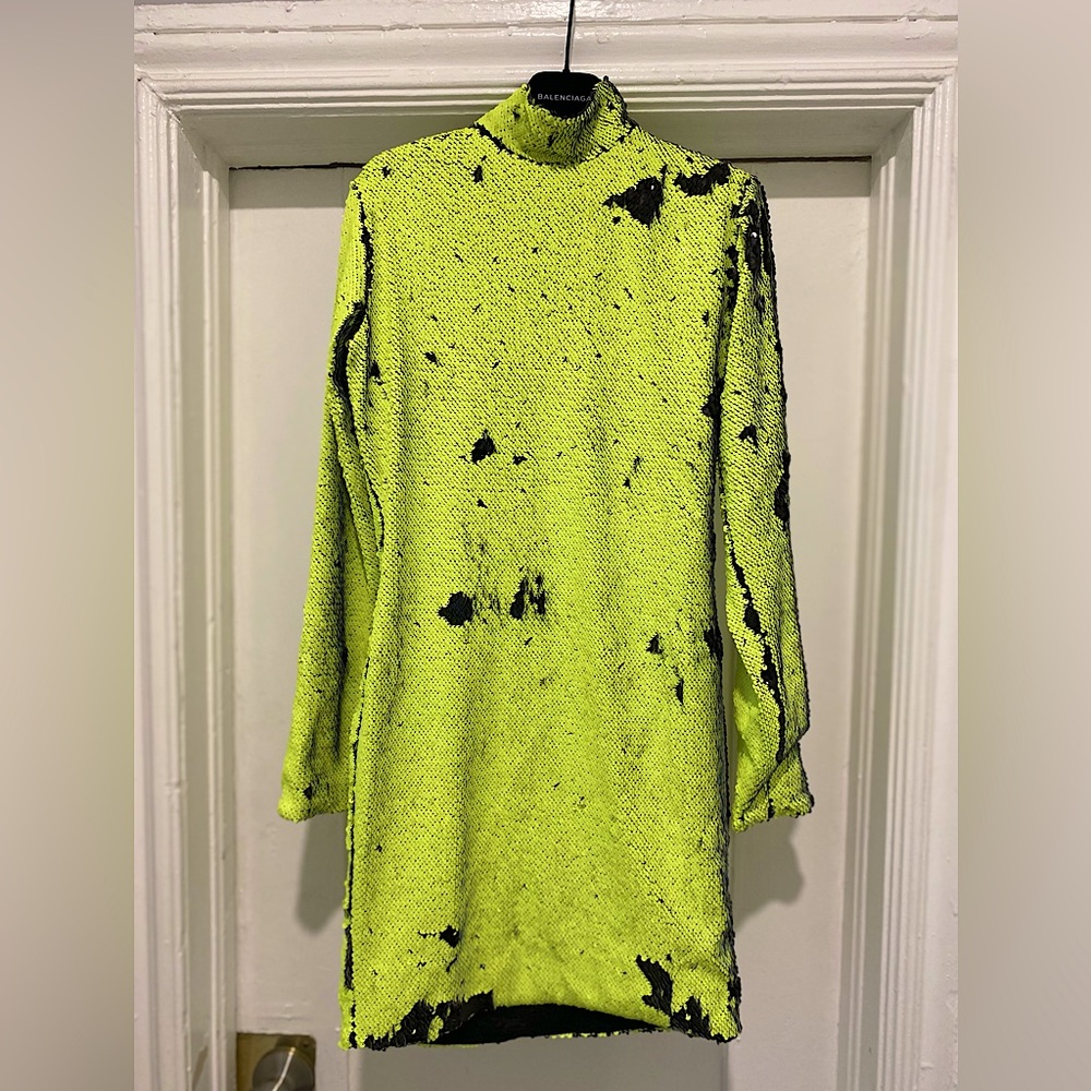Marcell von Berlin neon yellow/black long sleeve sequin dress SZ US 6